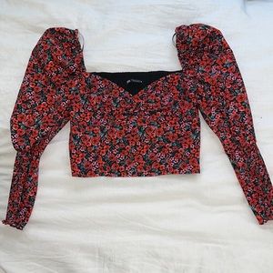 Zara Red Floral Puff Sleeve Top
